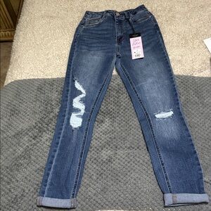 Refuge Blue Distressed Straight Leg Jeans